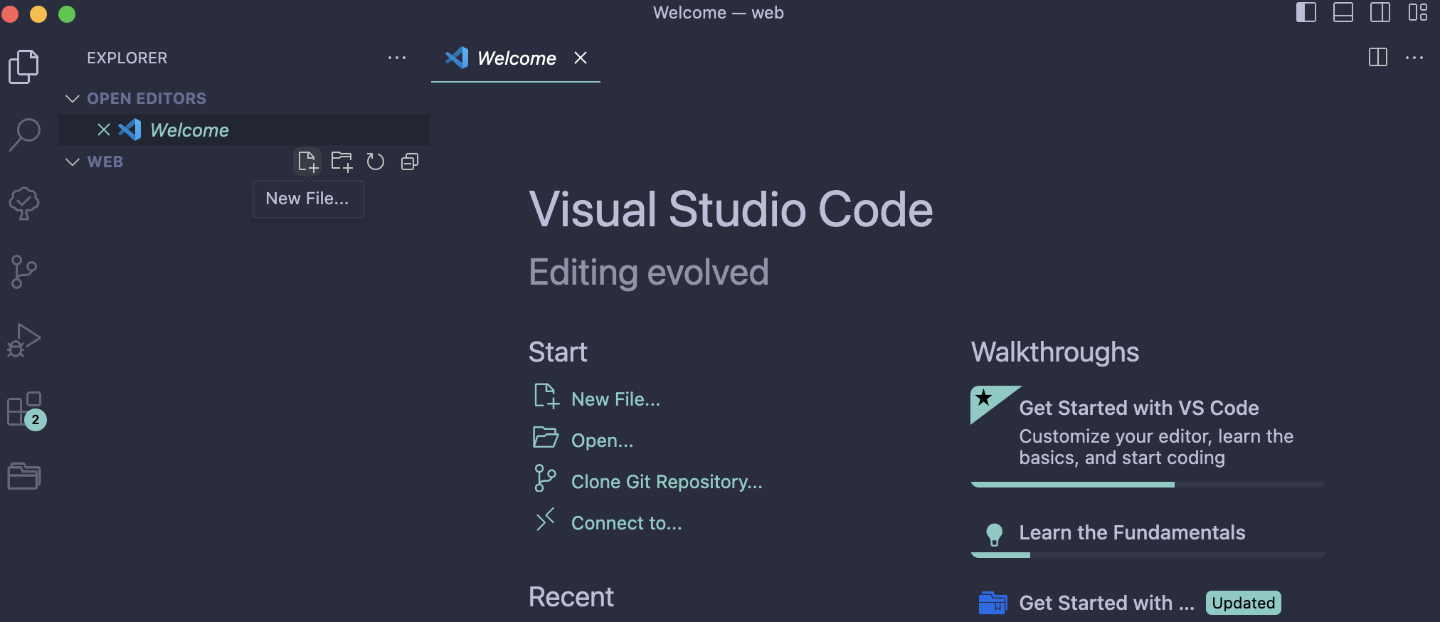 hover new file button in vs code